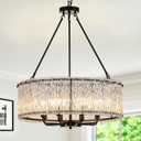 CATINER Modern Drum Chandelier 24.4" Black Crystal Glass Chandeliers 8-Light Luxury Ceiling Pendant Lighting Fixture for Dining Room Foyer Living Room Bedroom, Large Drum 24.4