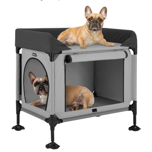 Veehoo Dog Bunk Bed, Dog Beds Attachment to Human Bed, Bedside Dogs Cot for Small, Medium Cats & Dogs, Pet Window Perch, Grey