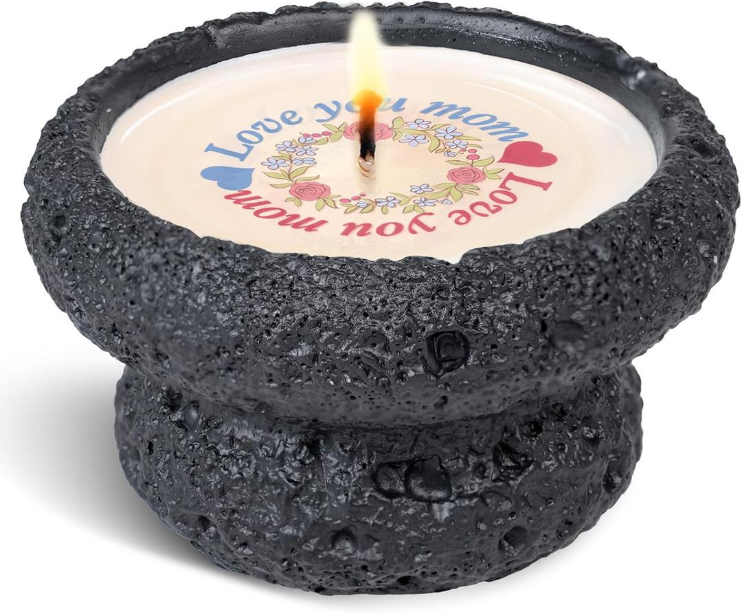 Gifts for Mom from Daughter, Funny Birthday Gifts, Christmas Day Gift, Lavender Candles, Candle Scented, Love You Mom Pattern, Non Toxic Soy Candles for Home, Black