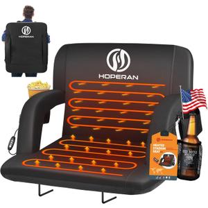 HOPERAN Heated Stadium Seats for Bleachers with Back Support and Wide Cushion, Extra Portable Bleacher Seat Foldable Stadium Chair, USB 3 Levels of Heat, 5 Pockets for Outdoor Camping Games Sports, 23''