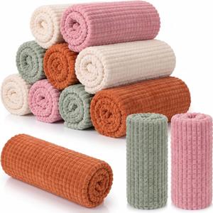 Buryeah 12 Pcs Flannel Throw Blankets Bulk, Fall Wedding, Colorful, 50 x 60 inches