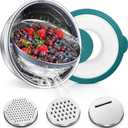 TeamFar 4-1 Colander with Bowl Set, Rotatable Colander for Kitchen, Stainless Steel Food Strainers and Colanders Mixing Bowl with Graters, for Veggies Fruits Washing, Pasta Straining - Blue