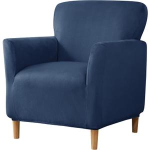 Stretch Chair Covers Banquet Armchair Slipcovers Luxury Velvet Armchair Sofa Covers Chair Slipcover Anti-Slip Furniture Protector for Living Room Friendly for Kids Pets (Navy Blue)