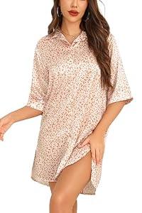 Anjue Hot Nightgown Silk Cute Sleepshirt Satin Pajama Top Sleepwear Soft Satin Lingerie for Women Silk Nightdress  (Small)
