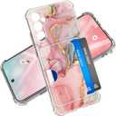 for Samsung Galaxy S26 Case 5G Phone Card Holder [Military Grade Drop Test] Full Body Protection Slim Shockproof Rugged Marble Cover 6.3" for Women Men (Pastel Gold)