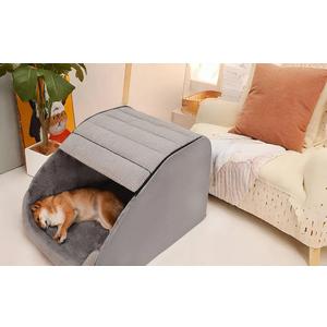 Extra Large Dog Bed House, Cozy Dog House Indoor, Memory Sponge, Plush Dog Cave Bed Crate Cushion with Non-Slip Bottom for Medium Large Dogs (Grey, XL)