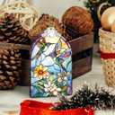Set of 3 Christmas Tree Ornaments, Stained Glass Style Hanging Decorations and Acrylic Window Suncatchers, Hummingbird, Butterfly and Bee Designs, for Women Mom