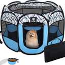 ELEVON Portable Pet Playpen, Dog Playpen Outdoor Tent Kennel, Water-Resistant Cat Kitten Playpen with Carrying Case Collapsible Travel Bowl, Foldable Puppy Playpen Crate with Removable Shade Cover