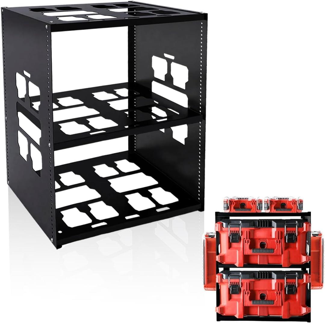 Mounting Plate Compatible with Mil.Waukee Packout, Adjustable Heavy Metal Material Shelf, Holds Up to 8 Boxes for Tool, Storage and Organization System
