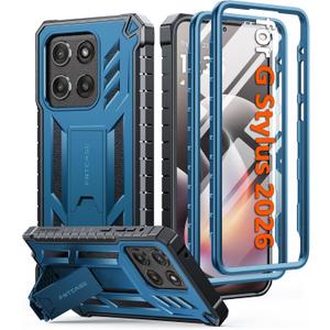 FNTCASE for Motorola Moto G-Stylus-2026 Case: with [Built-in Screen Protector & Kickstand] [2 Front Frames] [Military-Grade Drop Protection] Heavy Duty Shockproof Rugged Protective Cover Blue