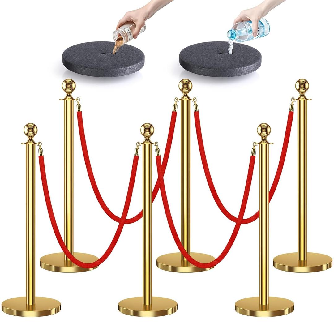 kaiyomi 6Pcs Stanchions with Red Velvet Ropes Set, 5 Feet Velvet Ropes and Posts Poles for Red Carpet Party Decoration and 360 Photo Booth (Golden)