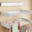 32in Wall Mounted Drying Rack Foldable Retractable 60lbs 5 Rods