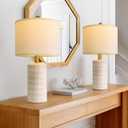 PoKat 20.75" Small Modern Ceramic Table Lamps Set of 2 for Bedroom, White Bedside Lamps for Night Stands, Farmhouse Desk Decor Gift Nightstand Table Lamps for Living Room End Table Beige, 20.75'' Small - Beige and White