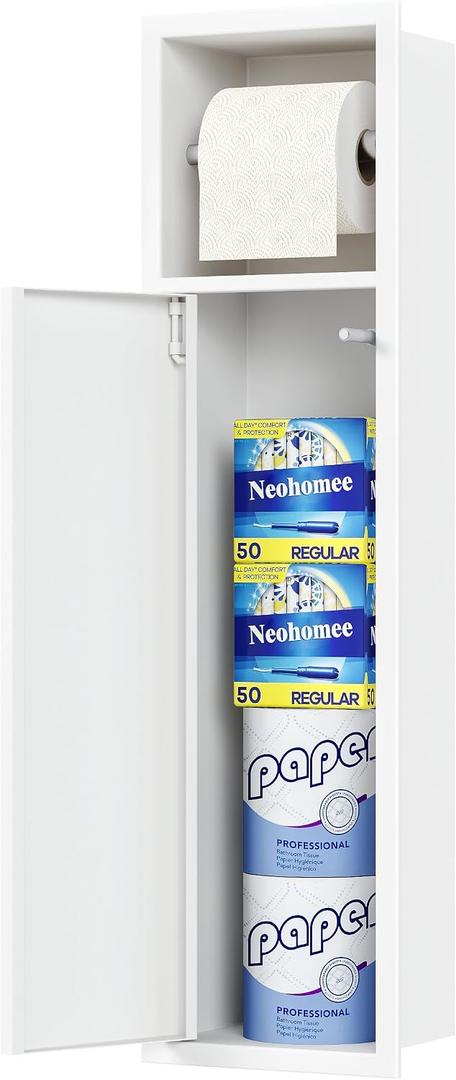 Neodrain White Recessed Toilet Paper Holder Niche with Storage