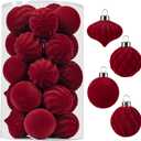 Wironlst Velvet Ornaments for Christmas Tree, 4 Style Flocked Matte Velvet Christmas Ball Ornaments, Shatterproof Decor for Xmas Tree Wedding Holiday Party Home (1.57" 25pcs Burgundy)
