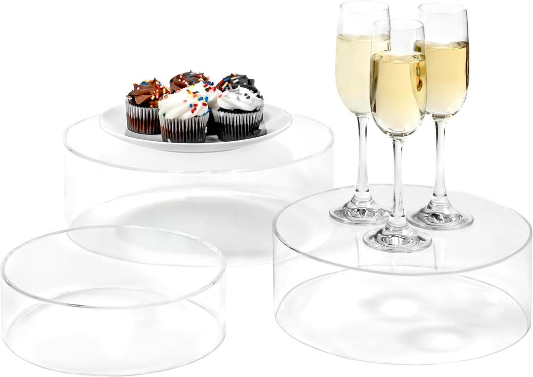 Red Co. Set of 3 Sizes (10", 8", 7") Acrylic Round Cylinder Display Nesting Riser Stands with Hollow Bottoms, Crystal Clear