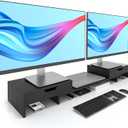 Epesoware Dual Monitor Riser with Two Drawers for Desk, Bamboo Monitor Stand Riser with Storage, Desk Shelf for Computer, IMac & Laptop, No Assembly Required, Black