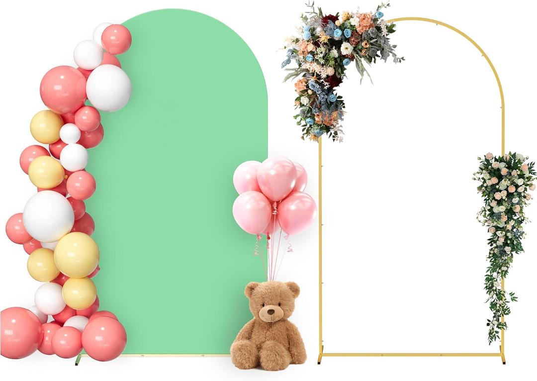 Arch Backdrop Stand and Cover Set, 7.2FT Metal Photo Balloon Arch Backdrop Stand for Wedding Birthday Party Baby Shower Ceremony Graduation Decoration, Green