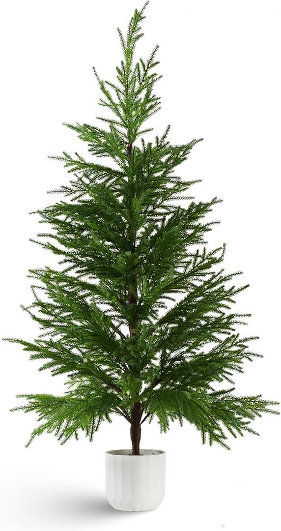 4FT Norfolk Pine Tree for Christmas Decorations, Artificial Christmas Trees with White Pot, Fake Christmas Tree Xmas Decor for Office, Living Room, Apartment