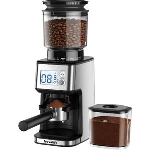 Conical Burr Coffee Grinder, 51 Precise Grind Settings Automatic Coffee Grinder, Smart Dual Control LED Display, 1-12 Cups, with Portafilter Holder, Anti-StaticStainless Steel, Memory Function