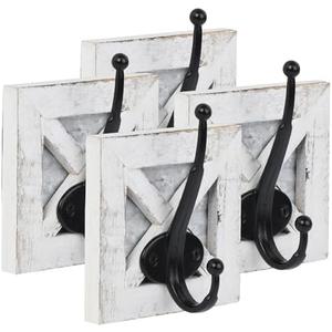 Autumn Alley Farmhouse Bathroom Decor White Hooks, Towel, Coat, and Robe Hooks for Bathroom Farmhouse Wall Mounted, Rustic Wall Decor, 4 Pack, White