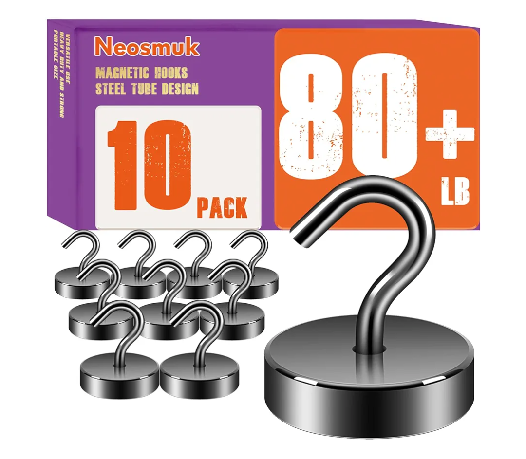 Neosmuk Magnetic Hooks, Cruise Ship Essentials, 80lb+ Heavy Duty Magnetic Hooks for Cruise Cabins, Refrigerator, Grill, Hanging, and Travel | Extra Strong Must-Haves Magnet Hook,Gunmetal