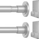 CorkLatta Matte Silver Shower Curtain Rod,1 Inch Diameter Stainless Steel Adjustable Spring Tension Rods 32 to 68",with Holders,Anti-Slip,Curtain Rods No Drilling(1 Pack)