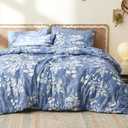 Bedsure King Size Comforter Set - 7 Pieces Floral Blue Soft Bedding Sets, King Bed in a Bag with Botanical Flowers Comforter, Sheets, Pillowcases & Shams