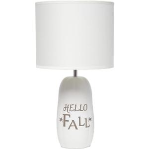 Simple Designs LT2132-WHT 17.88" Cozy Autumn Hello Fall Pumpkin-Shaped Table Lamp with White Drum Shade, White