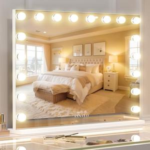 VANITII Hollywood Vanity Mirror with Lights 22.8" *31.5" USB Charging Light up Makeup Mirror with 18 LED Dimmable Bulbs 3 Color Lights Bedroom Cosmetic Mirror for Table and Wall