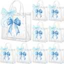 Wesnoy 24 Pcs Blue Bow Clear PVC Gift Bags with Handles Coquette Bowknot Party Favor Candy Treat Tote Bags for Birthday Party Supplies (Bow)