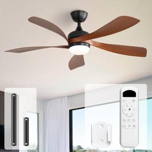 Sofucor 52 Inch Ceiling Fans with Lights and Remote, Outdoor Ceiling Fan with Light 6-Speed 3 CCT 3-Timer, Low Profile Ceiling Fan 5 Blade Reversible DC Motor for Living Room Bedroom Patio