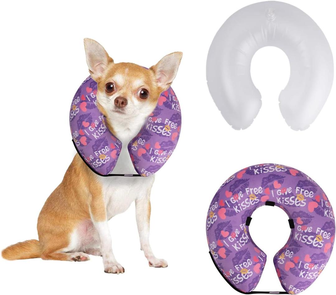 CuteBone Inflatable Dog Donut Collar with Removable Soft Fleece Covers for Medium Dogs and Cats After Surgery