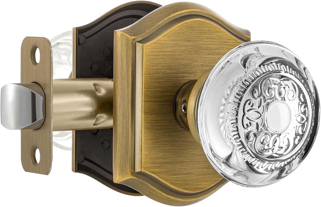 Crystal Door Knobs Interior, Vintage Passage Glass Antique Brass Door Knobs for Hall Closet, 1 Pack