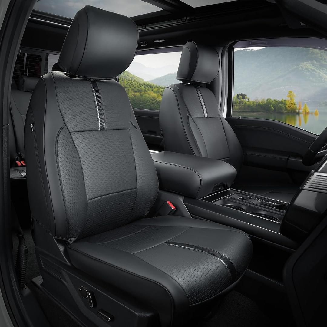 for Ford F150 Seat Covers 2015-2023 2024 2025 2026,Full Set Leather Waterproof Black Trucks Pickup Seat Covers Custom Fit for Ford F150 Accessories,Car Seat Cover for SuperCrew/CrewCab(XL,XLT)