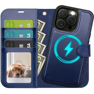 OCASE for iPhone 15 Pro Case Detachable Wallet Case with Card Holder, 2 in 1 Pu Leather Flip Folio with RFID Blocking Stand Wrist Strap Shockproof Phone Cover 6.1 Inch, Blue