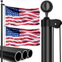20FT Heavy Duty Flag Pole,14-Gauge Aluminum,Resist Strong Wind,Sectional Black Residential Flagpole Complete Kit - USA Flag,Black Ball, Aluminum Clips