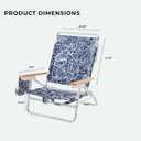 5-Position Low Beach Chair, Portable Lightweight Folding Beach Chair with Wooden Armrests, Storage Pouch & Carry Strap, Coastal Beach Print Reef Indigo