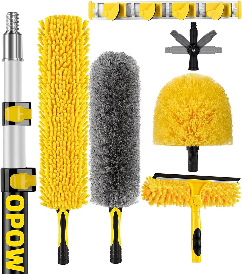 20 Foot High Ceiling Duster Kits with 5-12ft Heavy Duty Extension Pole, High Reach Duster for Cleaning,Microfiber Feather Duster,Cobweb Duster,Ceiling Fan Duster,Window Squeegee & Cleaner