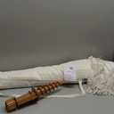 PHI VILLA 7ft Beach Umbrella with Fringe & Sand Anchor, Outdoor Patio Heavy Duty Windproof Portable Tassel Umbrellas for Sand with Push Button Tilt & Carrying Bag, UPF 50+, White(No Base)