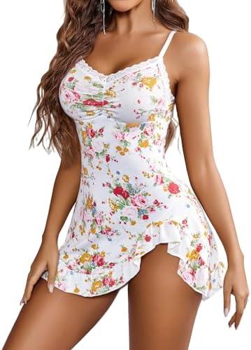 Avidlove Lingerie for Women Sexy Nightgown Modal Nightwear Side Slit Babydoll Chemise Spaghetti Strap nighties, Size Large 