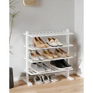 Varhomax White Shoe Rack, 4-Tier Bamboo Shoe Rack Organizer for Closet and Entryway, Thick Wooden Free Standing Shoe Shelf for Small Spaces, Sturdy & Versatile for Bedroom and Garage