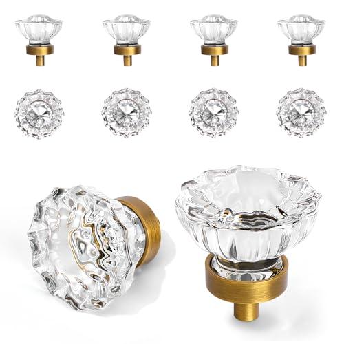 Vintage Cabinet Knobs Crystal Cabinets Knob 7 Pack, Antique Brass Small Pull Clear Crystal For Closet Dresser Drawers Cupboard Wardrobe, Solid Alloy Retro Pulls Single-Hole Old Fashioned Handle