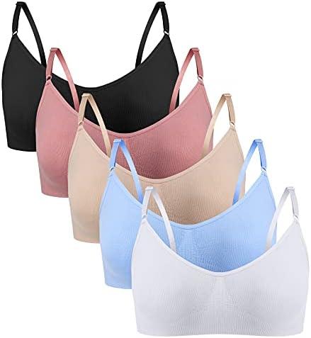 HIVOF Girls Comfortable Camisole Bra with Adjustable Thin Straps - 5 Packs, Size 14/16