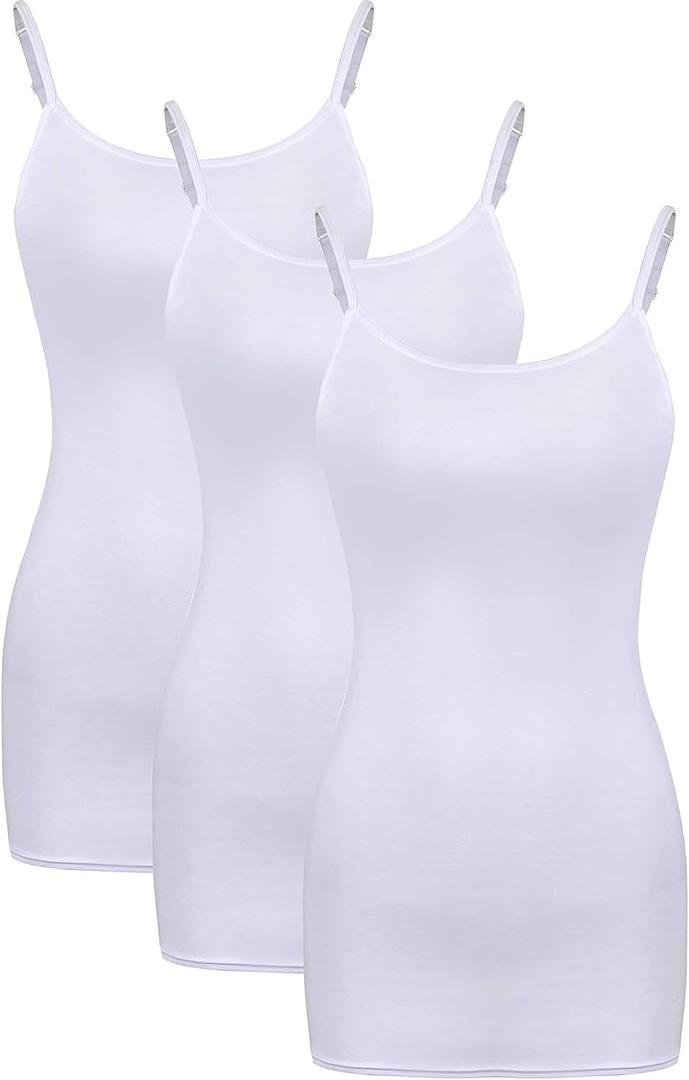WILLBOND 3 Pieces Women Basic Long Tanks Adjustable Spaghetti Strap Camisole Top (Large, White)