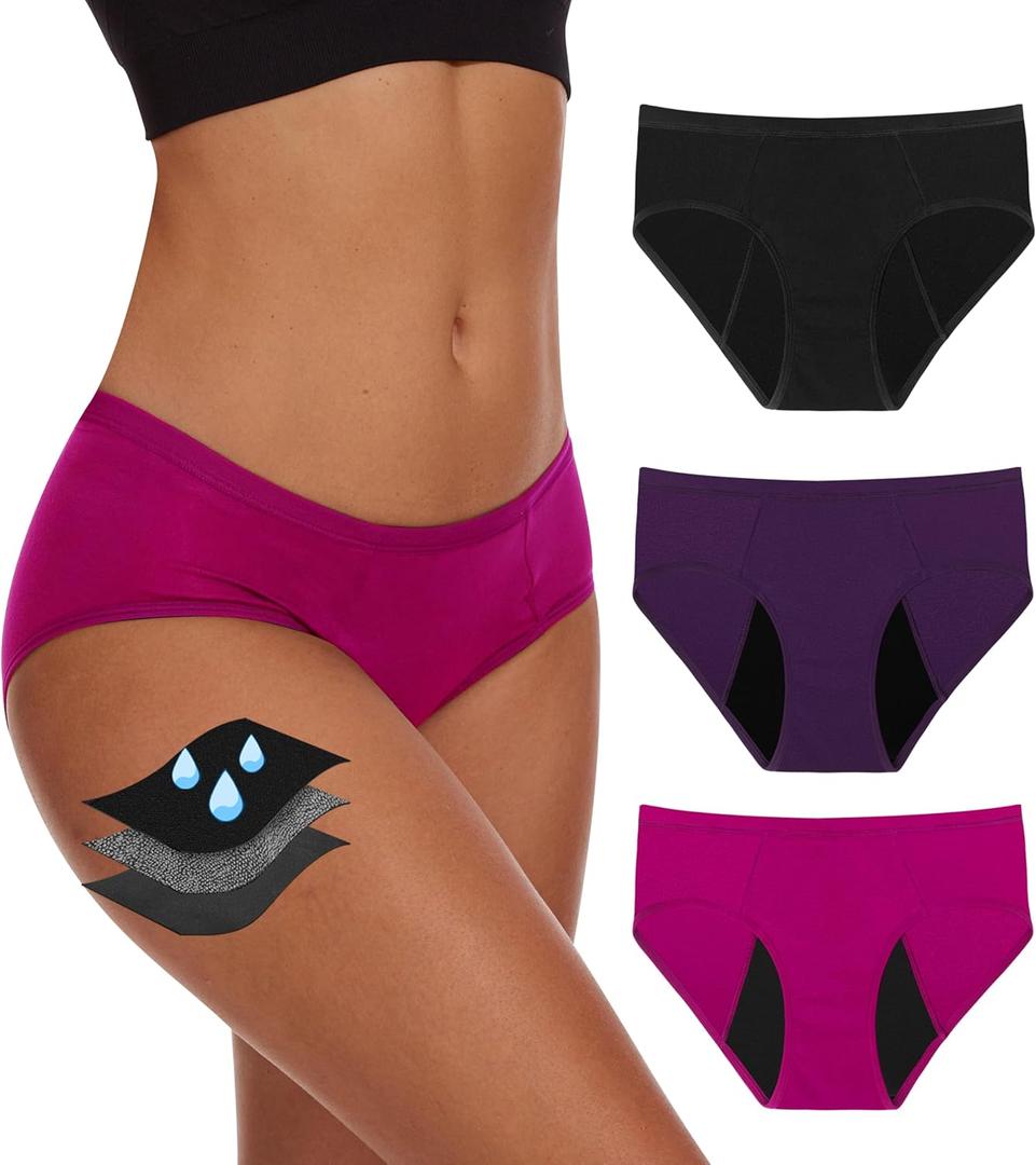 Period Underwear For Women, Leak-Proof Hipster, Brief, Heavy Flow, 3 Pack (X-Large, Multicolor02)