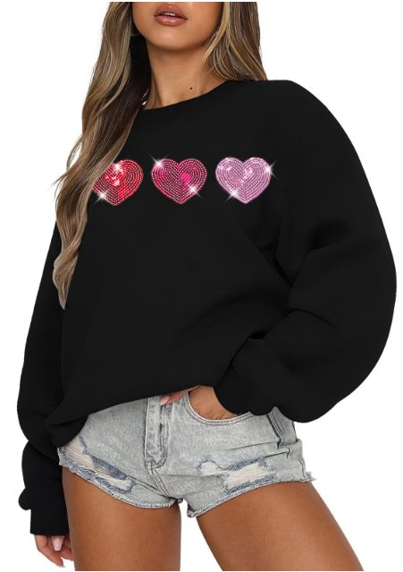 LUKYCILD Love Sweatshirt Women Valentine's Day Shirts Funny Graphic Long Sleeve Lightweight Shirt Holiday Pullover Tops, Large 