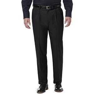 Haggar mens Premium Comfort Classic Fit Pleat Expandable Waist Dress Pants, Black, 44W x 30L US