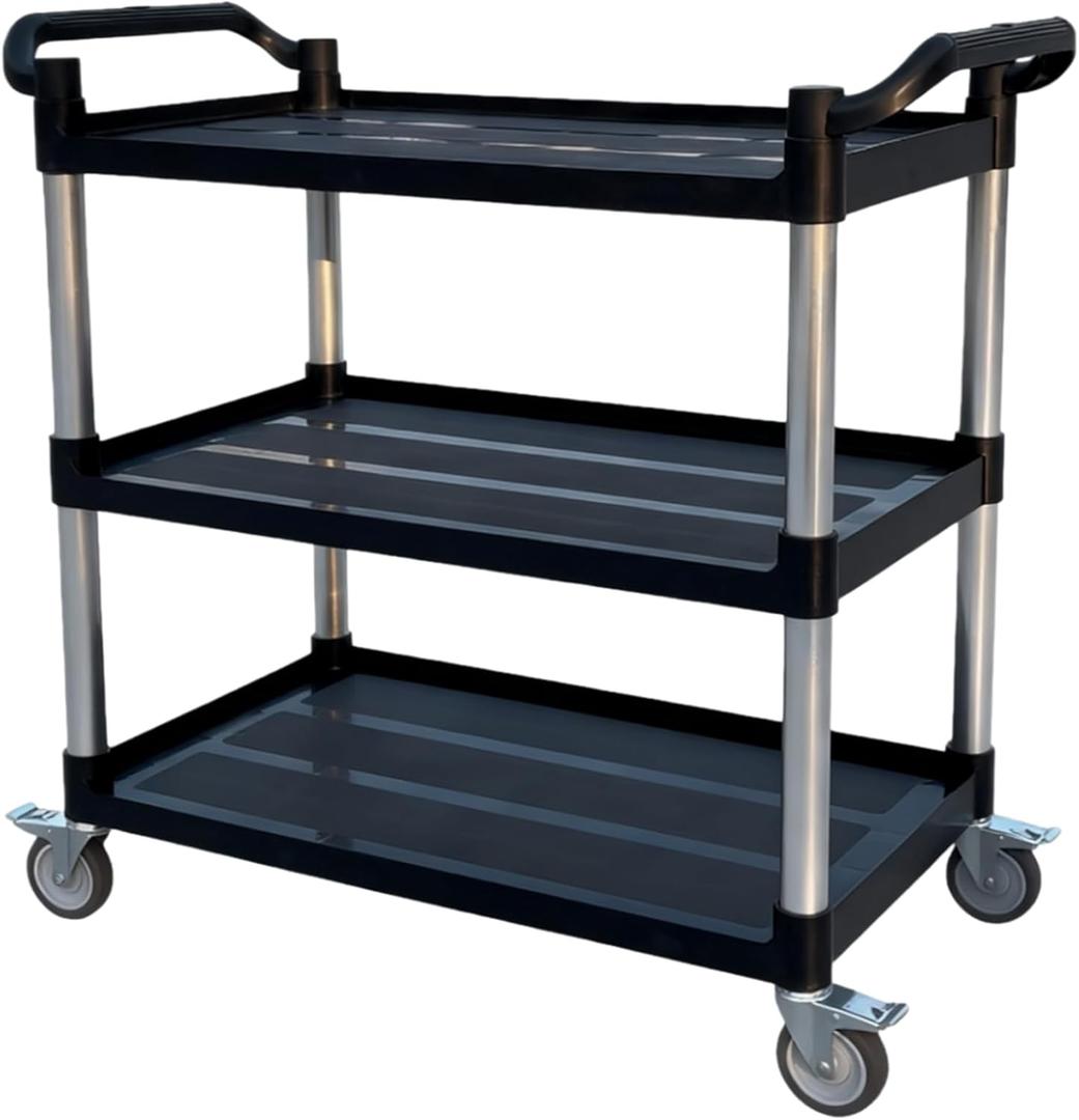3-Tier Rolling Utility Cart with Wheels, 540 lbs Capacity Service Cart, Commercial Kitchen Cart with 4 Lockable Swivel Casters for Restaurant/Home/Warehouse/Office (40 x 20 x 38 in)