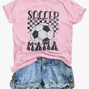 Women Soccer Mom Shirt Game Day T Shirt Soccer Mama Graphic Short Sleeve Shirt, XXL 